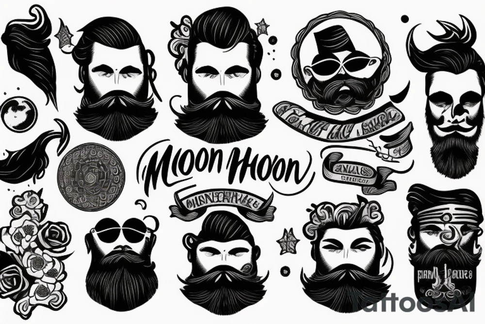Moon with a handsome man with beard inside tattoo idea
