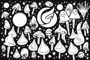 Candles with a moon, crystals and toadstools tattoo idea
