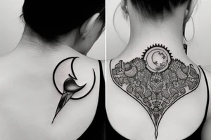 Throat tattoo with Candles, a moon, crystals and toadstools tattoo idea