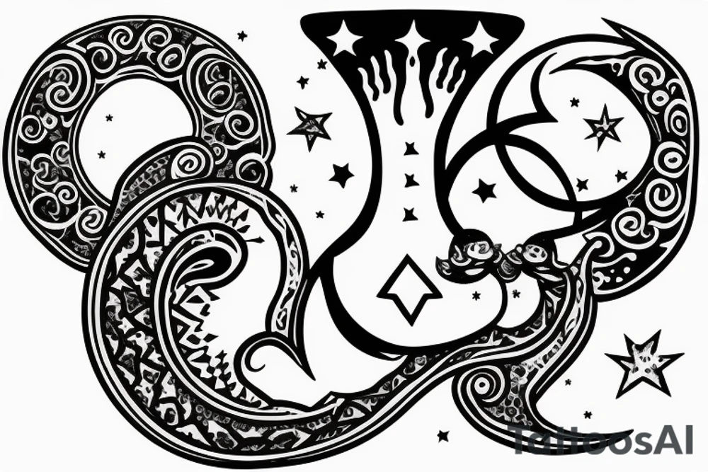 Throat tattoo with a crescent moon, toadstool and a witches cat tattoo idea