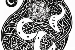 Throat tattoo with a crescent moon, toadstool and a witches cat tattoo idea