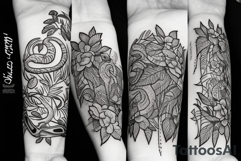 Snake and plants tattoo idea