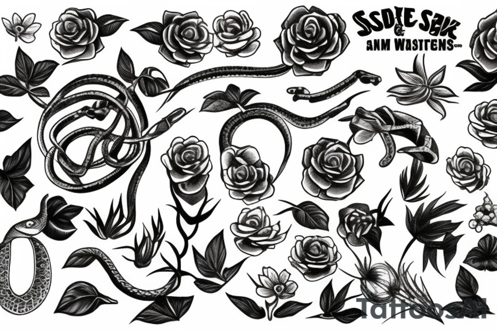 Snake and plants tattoo idea
