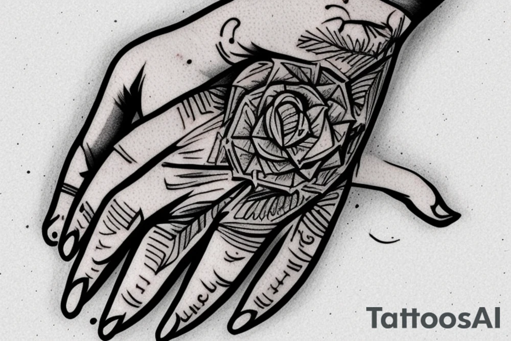 hand with a finger in a book, marking the page tattoo idea