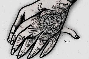 hand with a finger in a book, marking the page tattoo idea