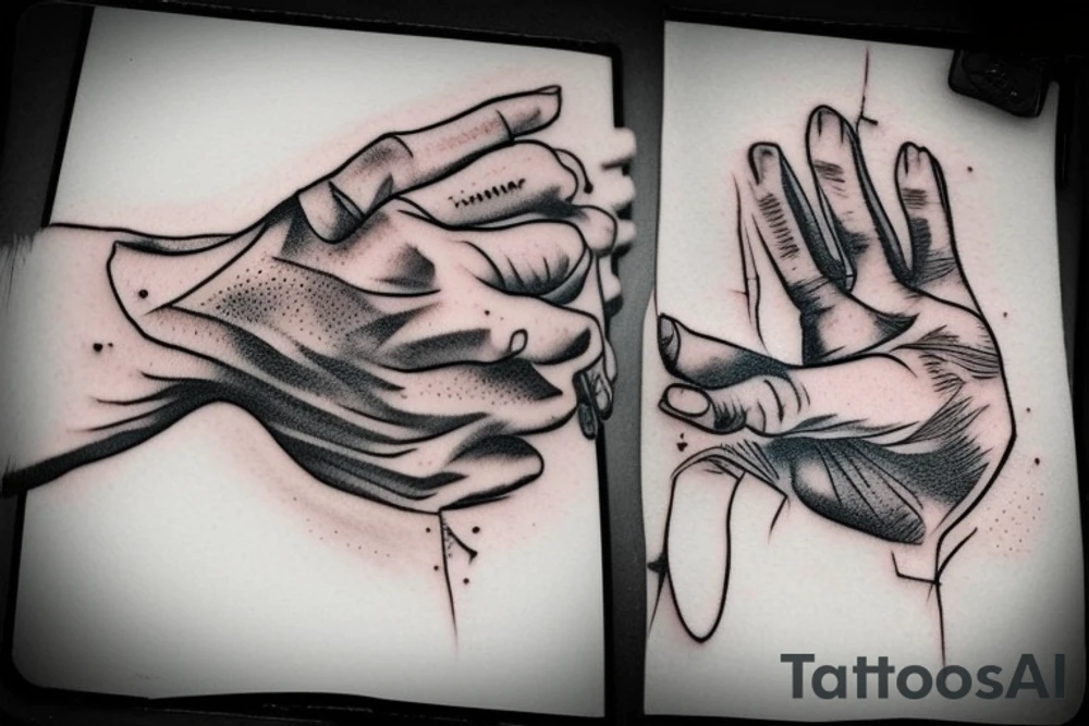 hand with a finger in a book tattoo idea