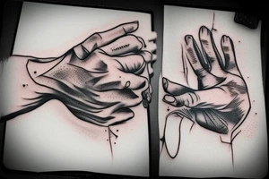 hand with a finger in a book tattoo idea