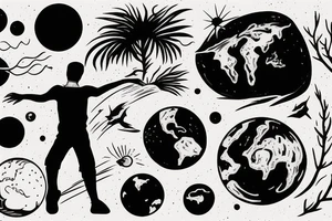 silhouette of a man with the planet earth in the background, inspiring smallness and majesty tattoo idea