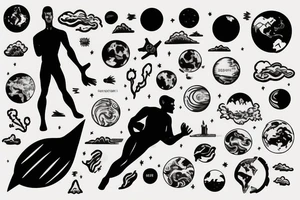 silhouette of a man with the planet earth in the background, inspiring smallness and majesty tattoo idea