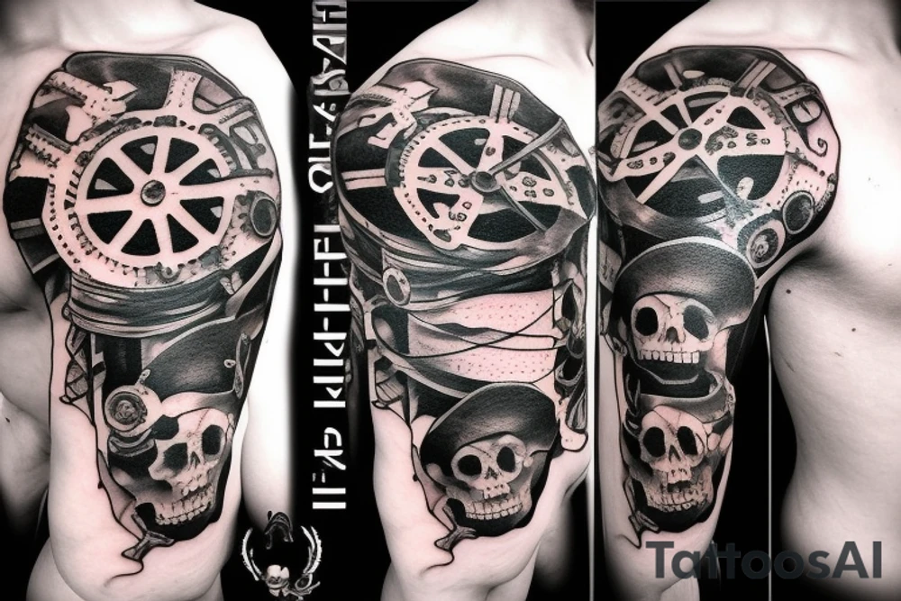 pirate, sea and gears tattoo idea