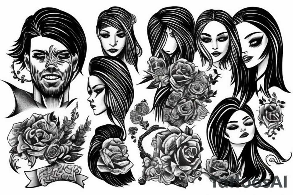 A man pulling a woman's hair from behind tattoo idea