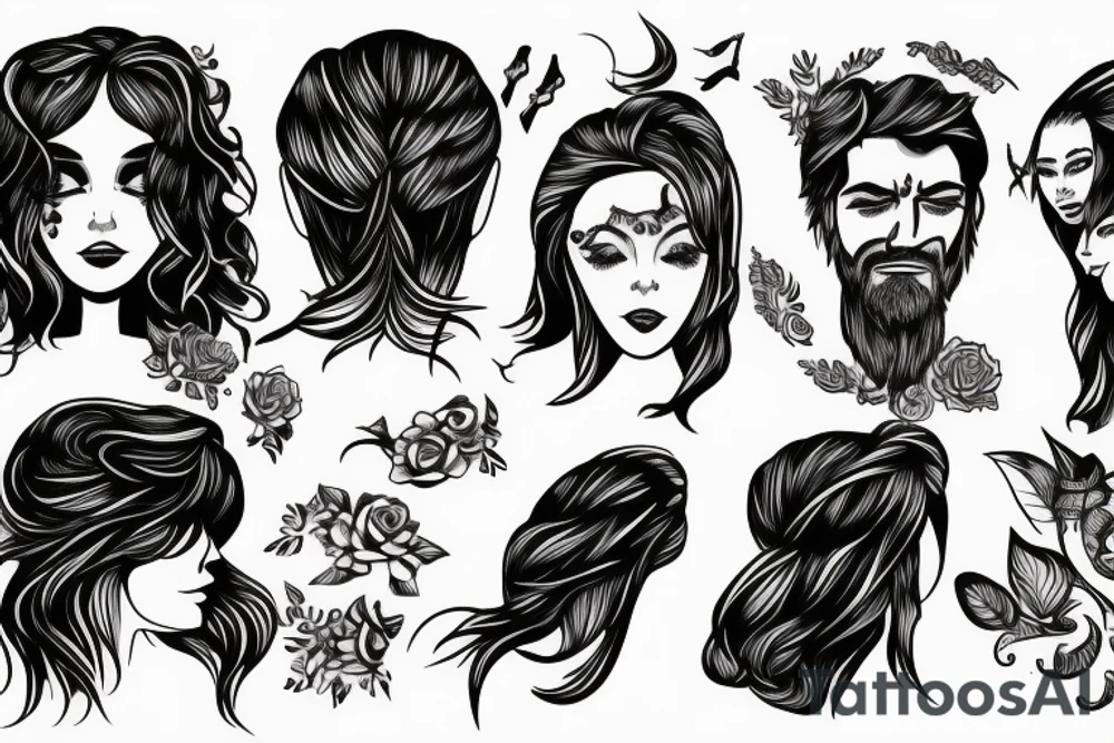 A man pulling a woman's hair from behind tattoo idea