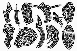 ornamental curved knife abstract stabbing an open hand tattoo idea