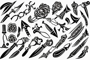 ornamental curved knife abstract stabbing an open hand tattoo idea