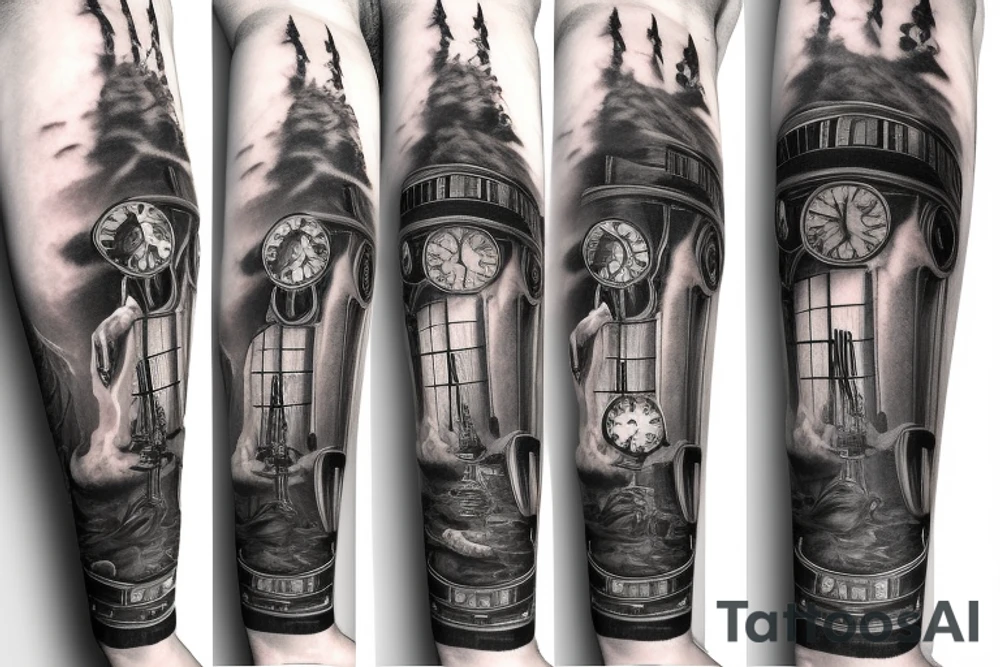 Grandfather clock surrounded by storm tattoo idea