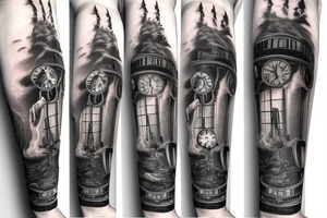 Grandfather clock surrounded by storm tattoo idea