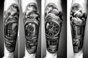Grandfather clock surrounded by storm tattoo idea