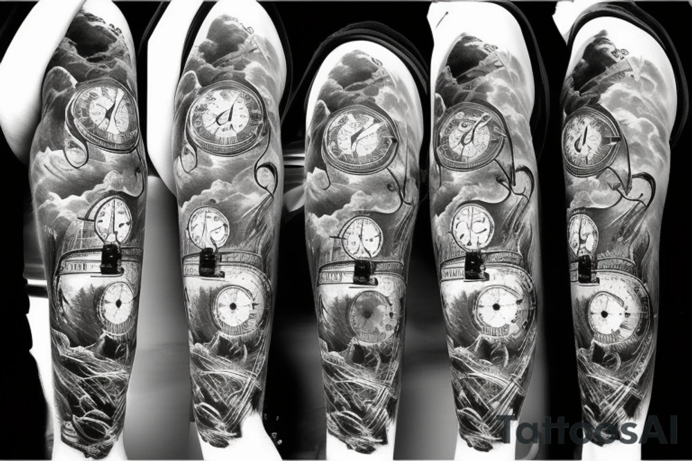 Grandfather clock surrounded by storm tattoo idea