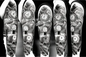 Grandfather clock surrounded by storm tattoo idea