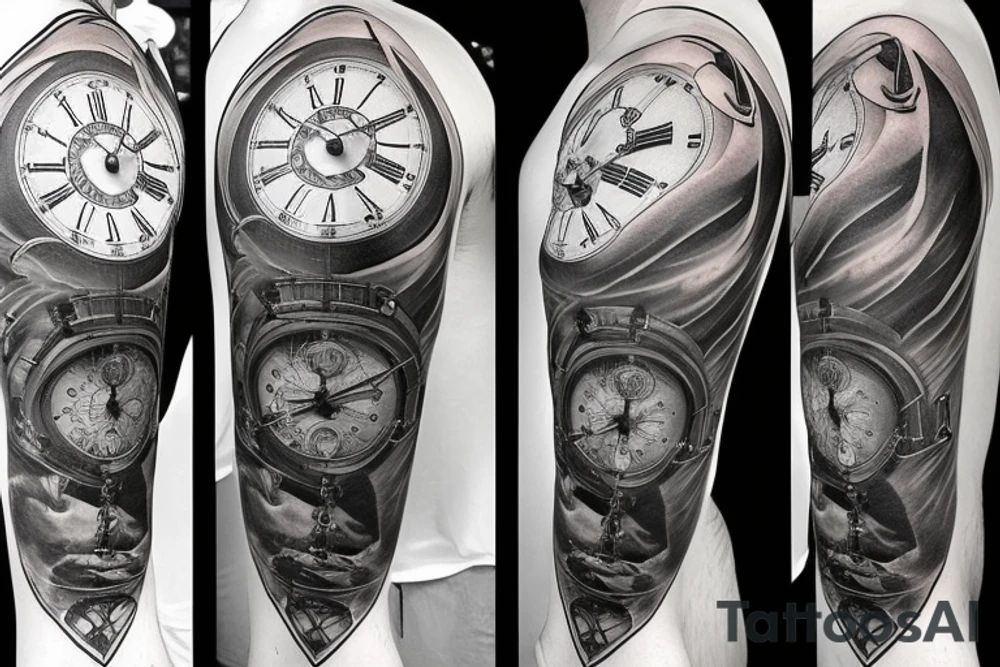 Grandfather clock surrounded by storm tattoo idea