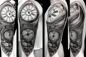 Grandfather clock surrounded by storm tattoo idea