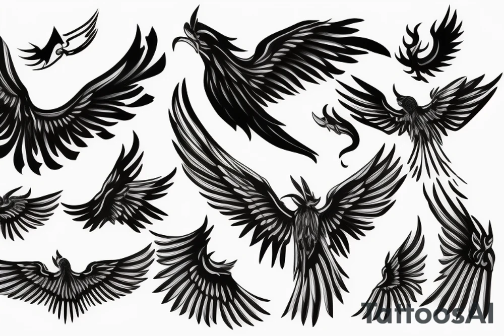 phoenix minimalist big wings tattoo idea