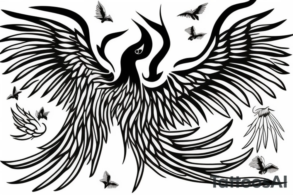 phoenix minimalist big wings tattoo idea