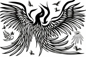 phoenix minimalist big wings tattoo idea