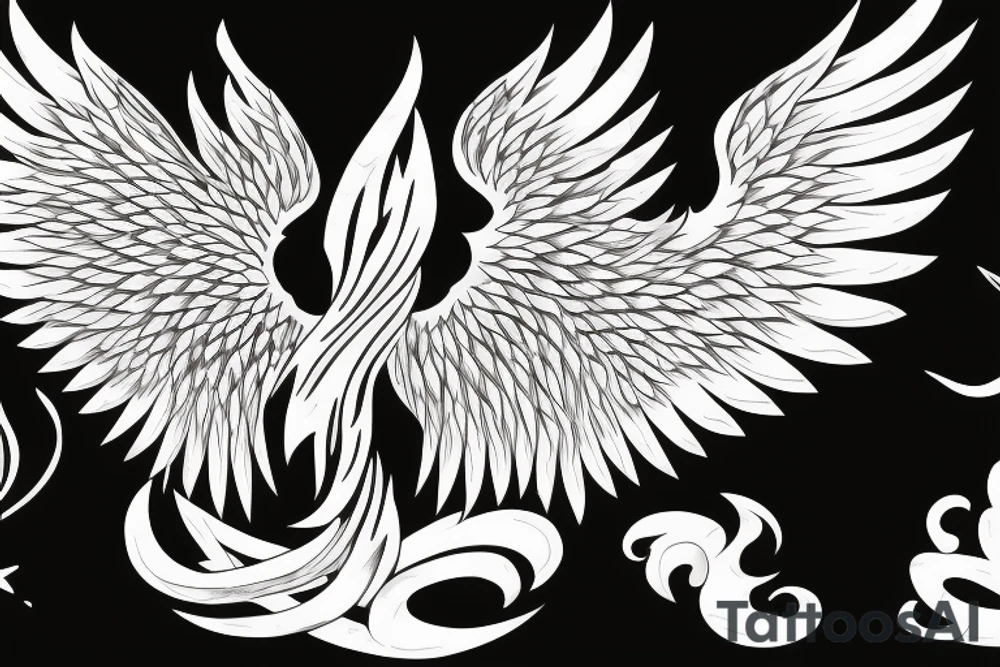 phoenix minimalist big wings flames tattoo idea