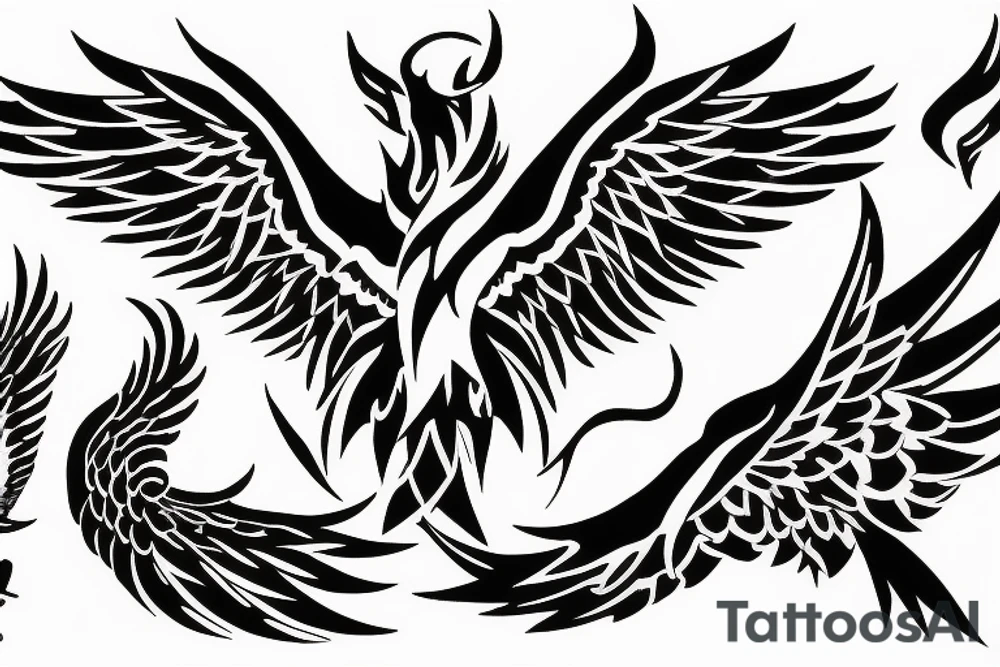 phoenix minimalist big wings flames tattoo idea