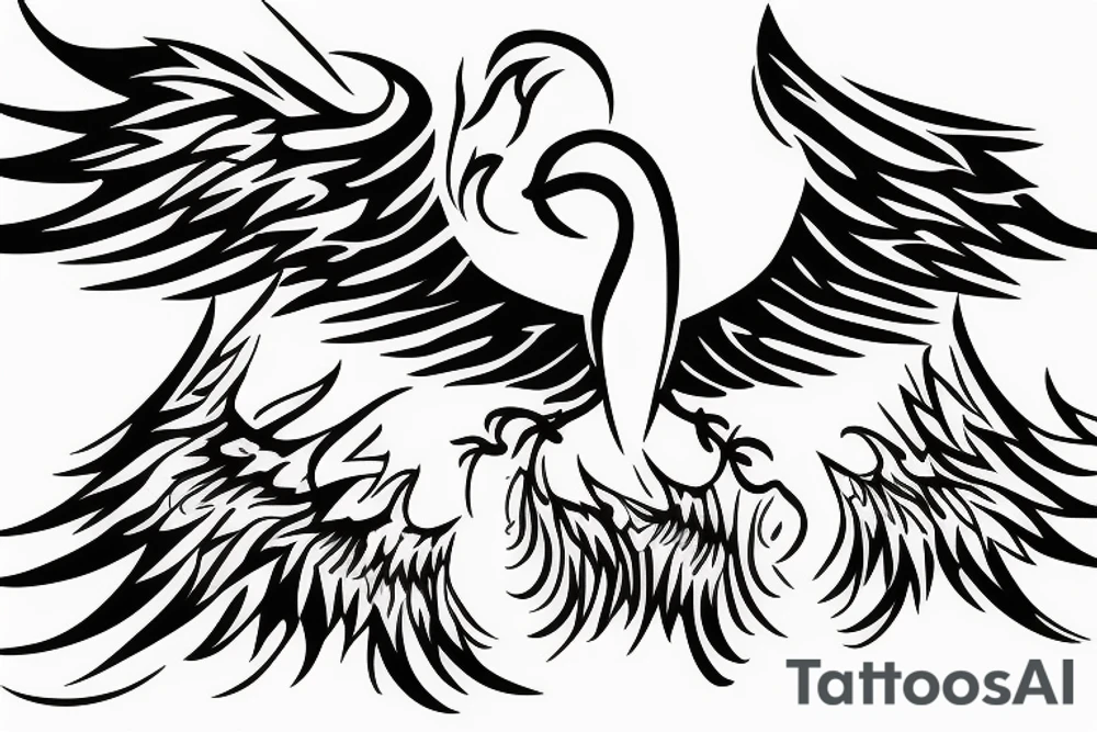 phoenix minimalist big wings flames tattoo idea