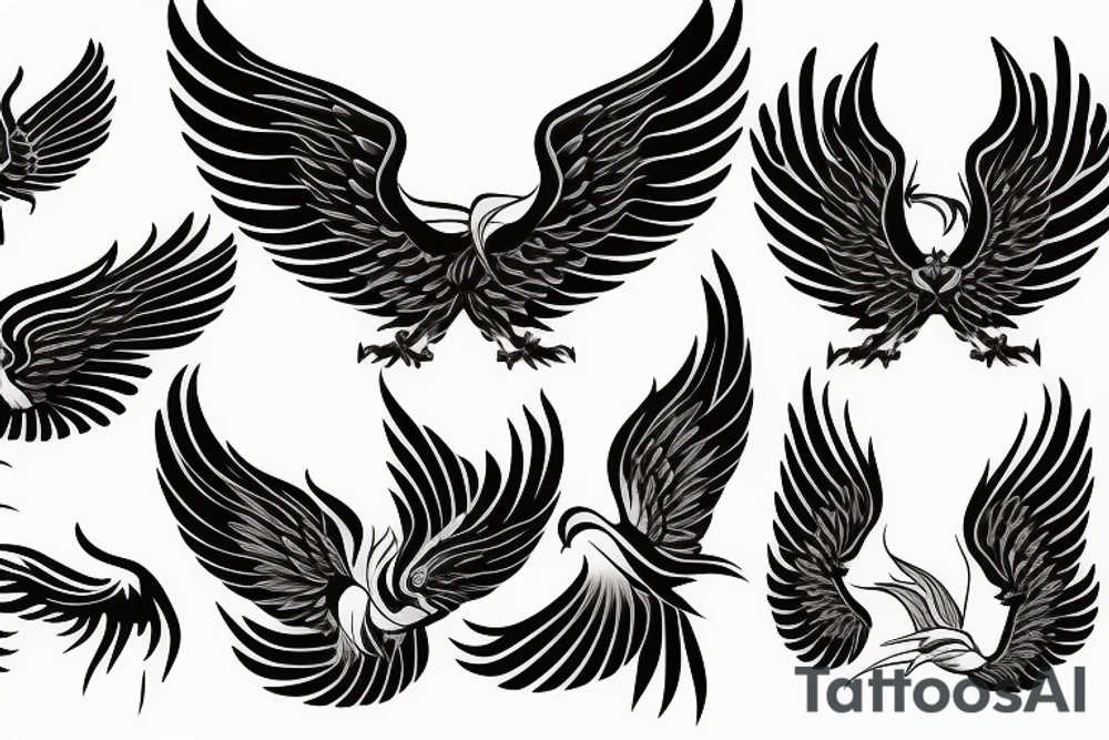 phoenix minimalist big wings flames tattoo idea