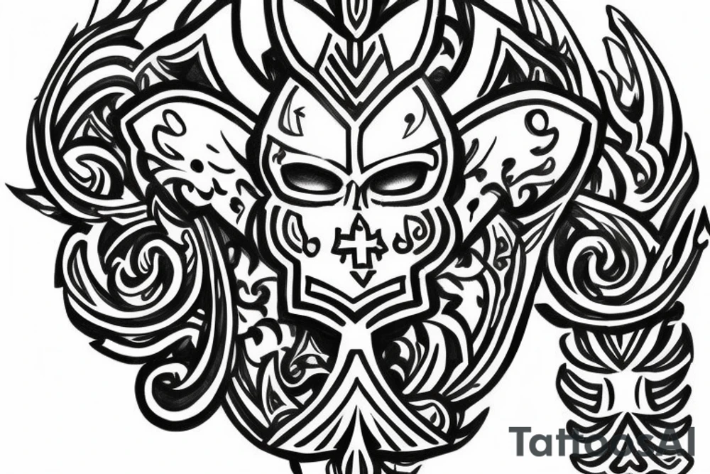 armor with fleur de lis and serbian cross tattoo idea