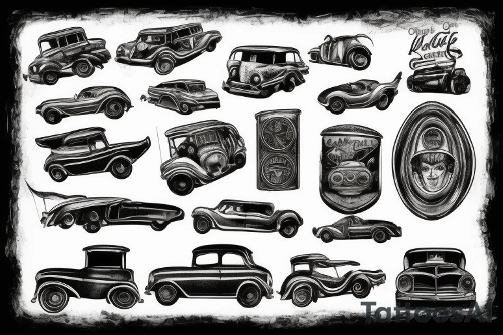 An old city with old cars tattoo idea