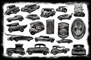 An old city with old cars tattoo idea
