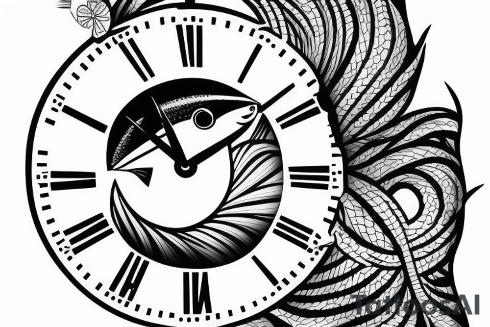Surfing starts under water fish surfer clock flower tattoo idea Surfing starts under water fish surfer clock flower tattoo idea