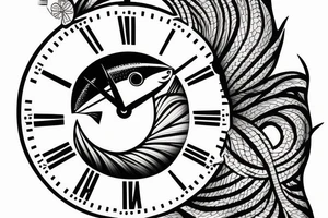 Surfing starts under water fish surfer clock flower tattoo idea