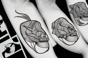Surfing starts under water fish surfer clock flower tattoo idea