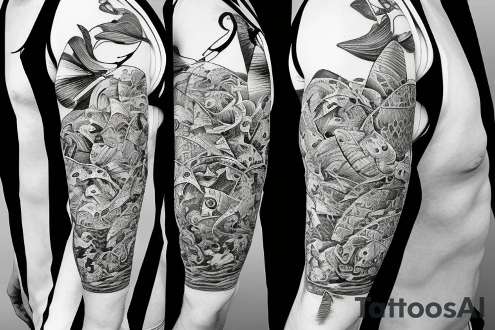 Surfing starts under water fish surfer clock flower tattoo idea Surfing starts under water fish surfer clock flower tattoo idea
