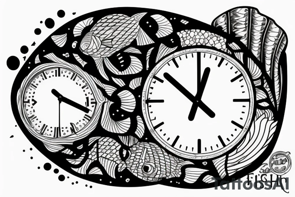 Surfing starts under water fish surfer clock flower tattoo idea Surfing starts under water fish surfer clock flower tattoo idea