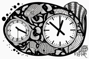 Surfing starts under water fish surfer clock flower tattoo idea