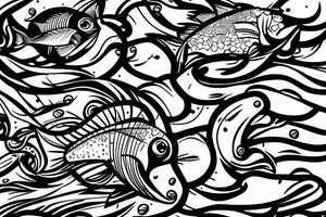 Surfing starts under water fish surfer clock flower tattoo idea