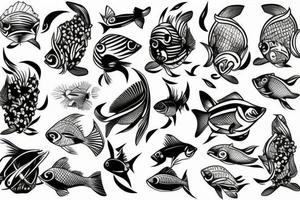 Surfing starts under water fish surfer
 flower tattoo idea