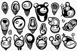 cartoon character the mole, suprised looking at broken bulb tattoo idea