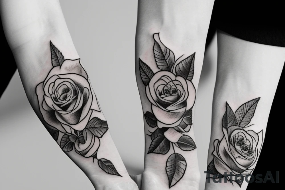 roses growing up forearm with barbed wire as stems tattoo idea