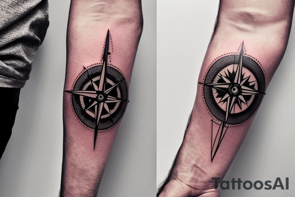 a compass describing love for hiking, mountains but also shows pain and hardship of the time tattoo idea
