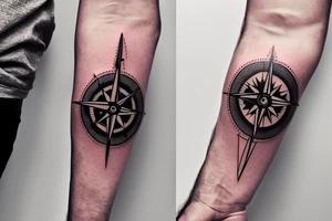 a compass describing love for hiking, mountains but also shows pain and hardship of the time tattoo idea