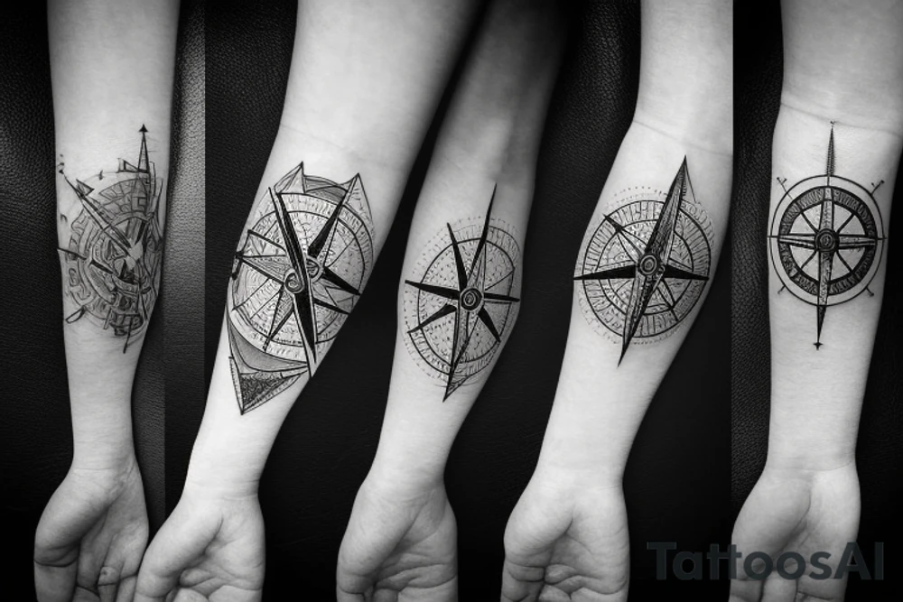 a compass describing love for hiking, mountains but also shows pain and hardship of the time tattoo idea