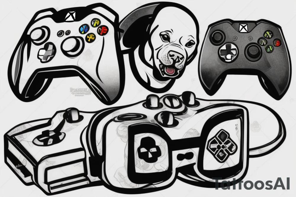 A pitbull carrying an xbox controller in its mouth tattoo idea