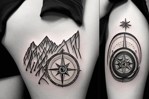 a compass describing love for hiking, mountains but also shows pain and hardship of the time tattoo idea